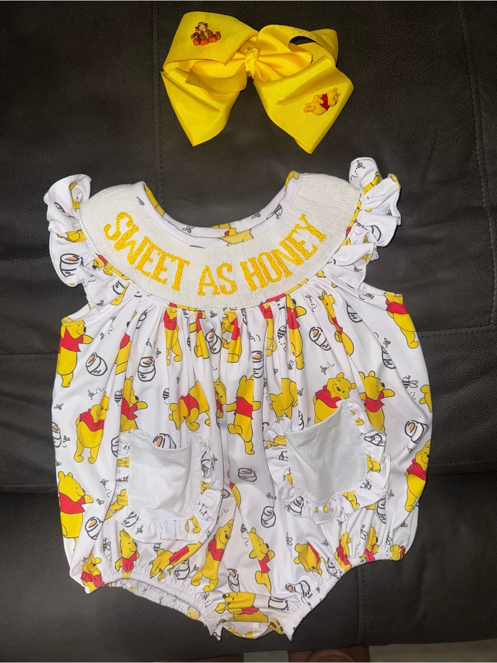Winnie the Pooh "Sweet as Honey" Yellow & White Baby One-Piece
